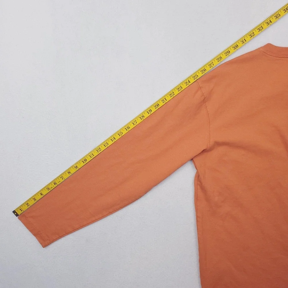 Duluth Trading Co Shirt Mens Medium Orange Longtail T Pocket Henley Long Sleeve